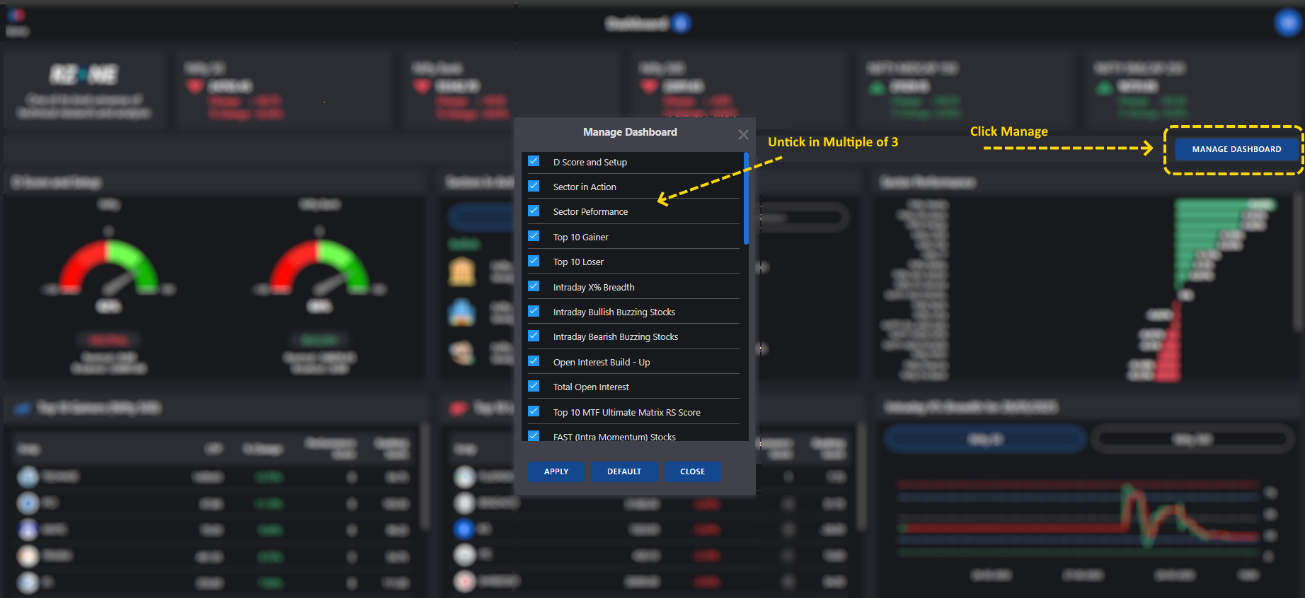 Manage Dashboard feature